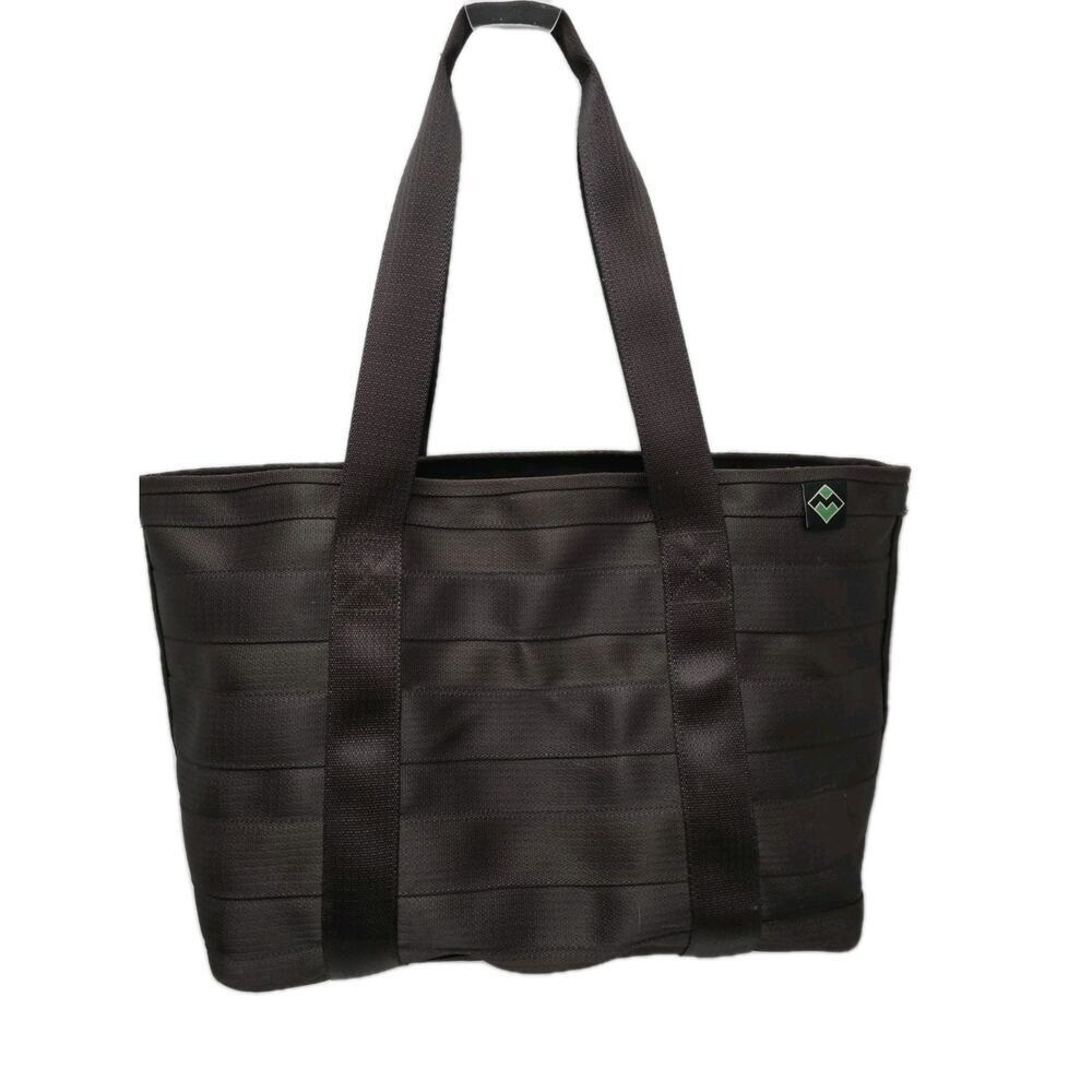 Maggie Bags Seatbelt Tote Bag with Brown Wovens Strips XLarge